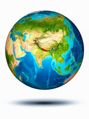 Nepal on Earth with white background