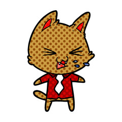 cartoon cat wearing shirt hissing