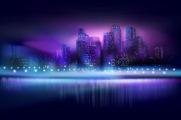 Plakat City view at the night. Vector illustration.
