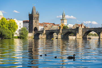 PRAGUE, CZECH REPUBLIC - JUNE 25,2016: Charles Bridge and Vltava River at Prague, Czech Republic.. - obrazy, fototapety, plakaty