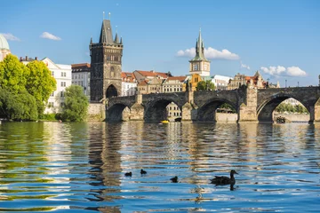 Fotobehang Karelsbrug PRAGUE, CZECH REPUBLIC - JUNE 25,2016: Charles Bridge and Vltava River at Prague, Czech Republic..