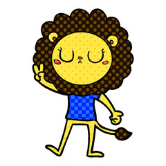 cartoon lion giving peac sign