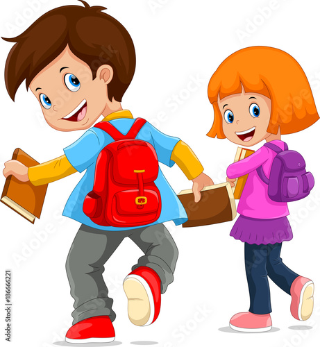 "Back to school. Vector illustration of cartoon kids going ...
