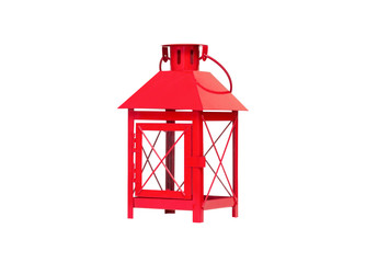 red scandinavian style lantern isolated on white background © AlexandraBudzinskaya