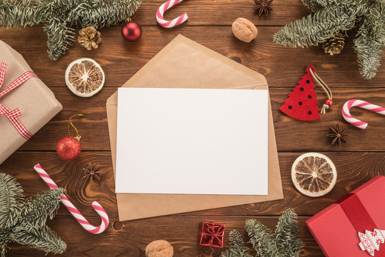  Envelope on christmas holiday background 