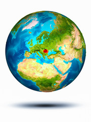Romania on Earth with white background