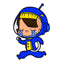 cartoon crying astronaut girl running