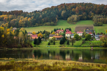 Lake Myczkowskie at autumn in Bobrka, Bieszczady, Poland