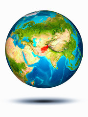 Afghanistan on Earth with white background