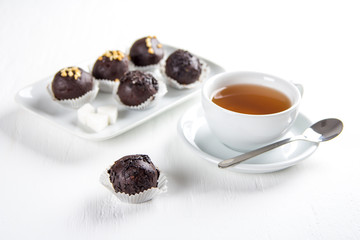 Chocolate cake homemade on white background