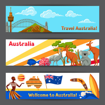 Australia banners design. Australian traditional symbols and objects