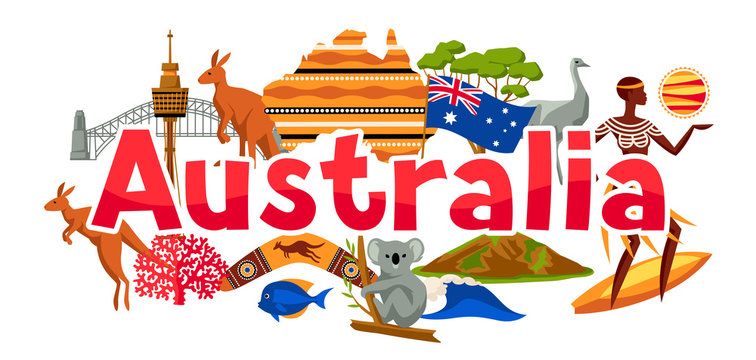 Australia banner design. Australian traditional symbols and objects