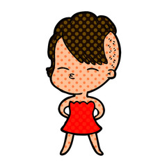 cartoon squinting girl in dress
