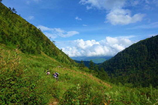 Bach Moc Luong Tu mountain, located in Bat Xat, Lao Cai, Vietnam. Sea of cloud. Traveling theme.