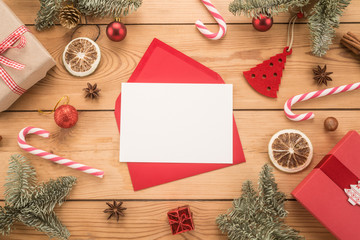   Red envelope on christmas holiday background 