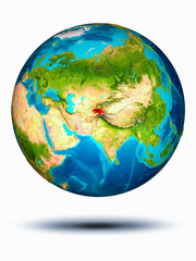 Tajikistan on Earth with white background
