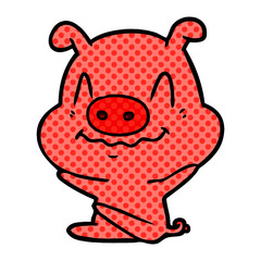 nervous cartoon pig sitting