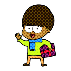 happy cartoon boy with present