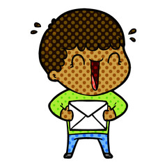 laughing cartoon man with letter
