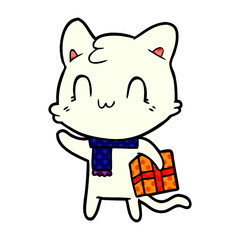 cartoon happy cat wearing scarf