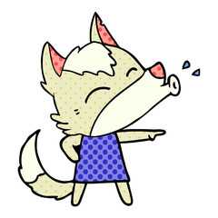 howling wolf in dress cartoon