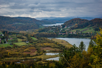 Lake Myczkowskie at autumn from quarry in Bobrka, Bieszczady, Poland