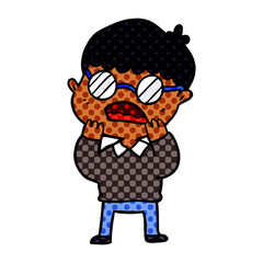 cartoon shocked boy wearing spectacles