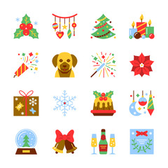 Cristmas and New Year colorful icon set