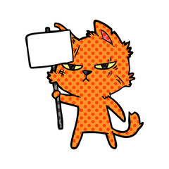 tough cartoon cat with protest sign