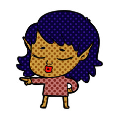 pretty cartoon elf girl pointing