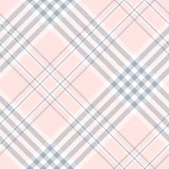 Wallpaper murals Tartan Plaid check pattern in pale pink, dusty blue and white. Seamless fabric texture. 