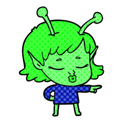 cute alien girl cartoon pointing