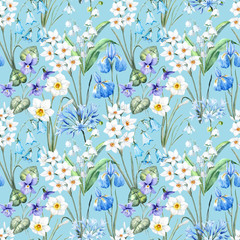 Fototapeta na wymiar Watercolor spring floral pattern