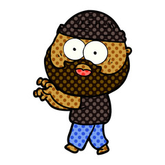 cartoon bearded man grasping