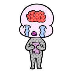 cartoon big brain alien crying