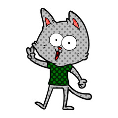 funny cartoon cat giving peace sign
