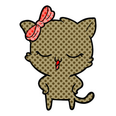 cartoon cat with bow on head and hands on hips