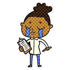 cartoon crying saleswoman