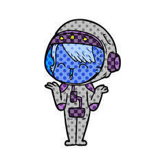 happy cartoon space girl shrugging shoulders