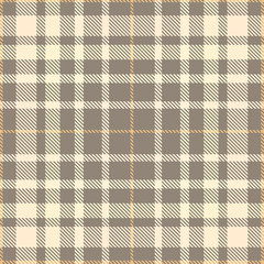 Plaid check pattern in shades of beige, off white and grey brown. Seamless fabric texture. 