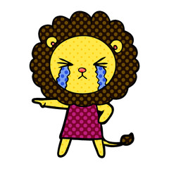 cartoon crying lion wearing dress