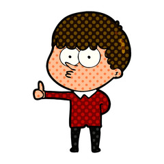 cartoon curious boy giving thumbs up sign