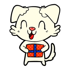 laughing cartoon dog with christmas present