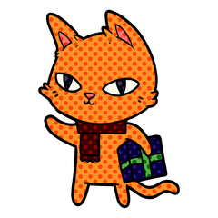 cartoon cat with gift