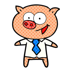 cheerful pig in office clothes