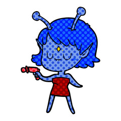 cartoon alien girl with ray gun