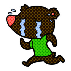 cartoon crying bear running