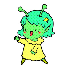 happy alien girl cartoon