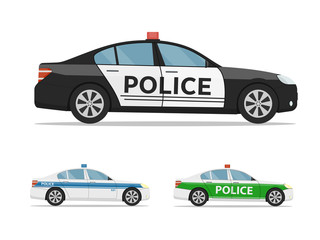 Set of police cars side view, isolated on white background. International police car. © aurora72
