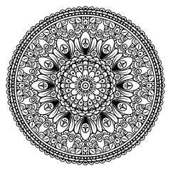 Black and white mandala vector isolated on white. Vector hand drawn circular decorative element.